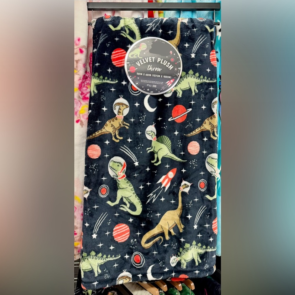 Dinosaur space astronaut plush blanket throw
